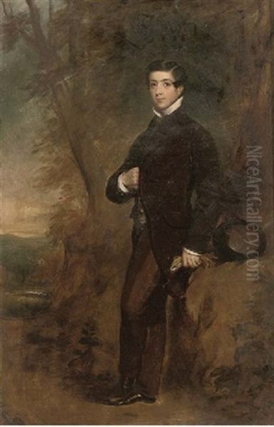 Portrait Of Thomas Edward Fairfax In A Black Coat, Holding Gloves In His Left Hand, In A Landscape - view 1