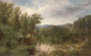 A Horse And Cart On A Wooded Path In An Extensive Landscape