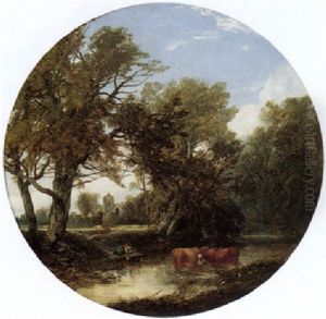 River Landscape With Cattle And A Girl Collecting Water