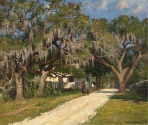Two Figures On A Path Under Moss-laden Trees by Stanley Grant Middleton
