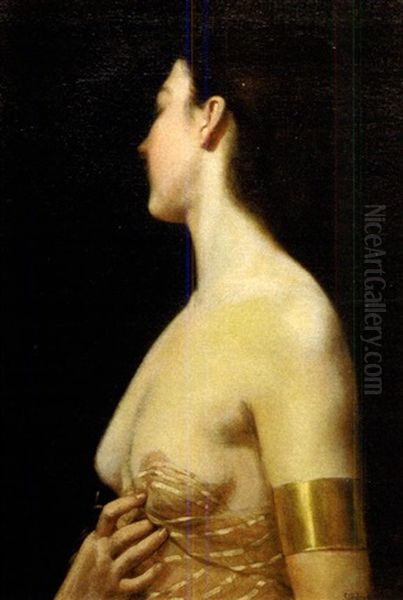Exotic Woman Wearing A Gold Arm Cuff - view 1