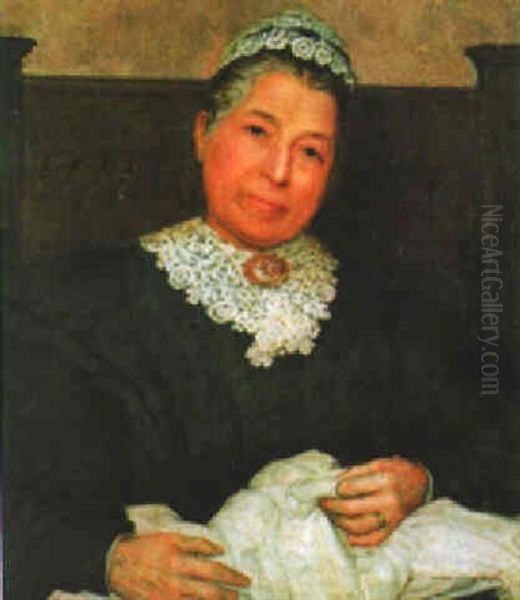 A Portrait Of A Lady Seated, Sewing A Garment - view 1