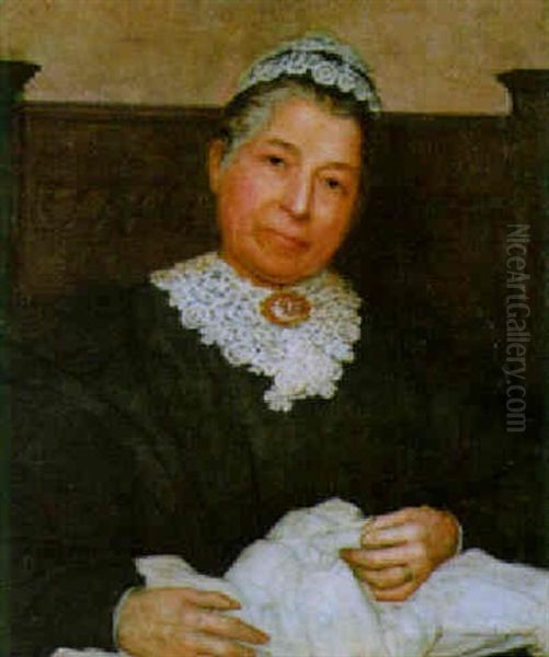 Portrait Of A Lady Sewing A Garment - view 1