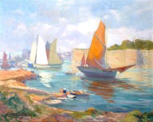 Voile Rouge Devant La Ville Close by Arthur Midy