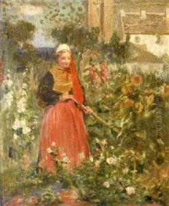 Bigouden Dans Un Champ De Tournesols Et Fleurs Sauvage