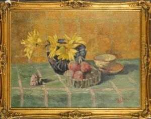 Nature Morte A La Tasse, Aux Fleurs Et Aux Fruits