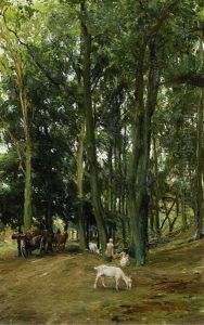 Waldlandschaft Mit Ziegenhirtin Und Fuhrwerk by Johan Miedema