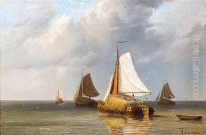 A Dutch Hay Barge On A Calm Sea by Rein Miedema