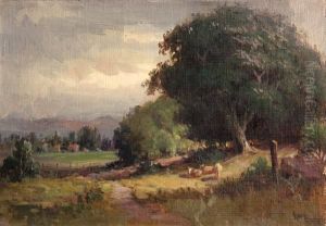 Cows In A Landscape Under Cloudy Skies by Arthur William Best