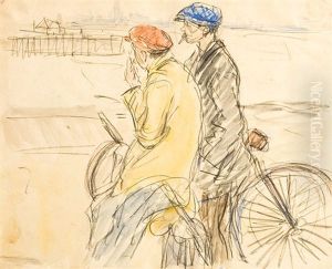 Deux Cyclistes Fumant La Cigarette A La Rive