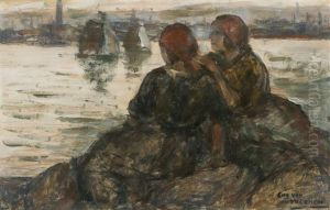 Confectionneuses De Sacs Regardant L'escault by Eugene van Mieghem