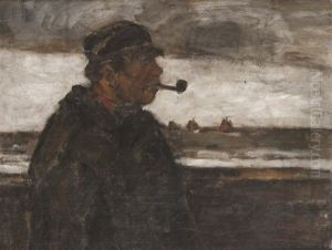 Pecheur A La Pipe Devant La Cote by Eugene van Mieghem