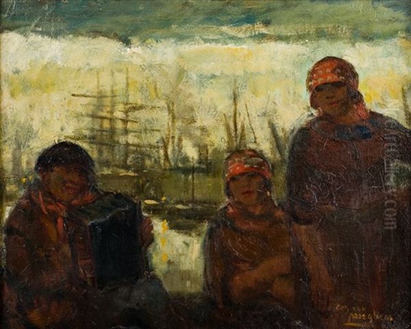 Accordeoniste Et Raccommodeuses De Sacs Au Port - view 1
