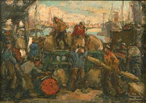 Arbeiders En Kar Op De Kade
