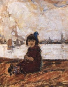 Zittend Meisje Voor De Rede Van Antwerpen by Eugene van Mieghem