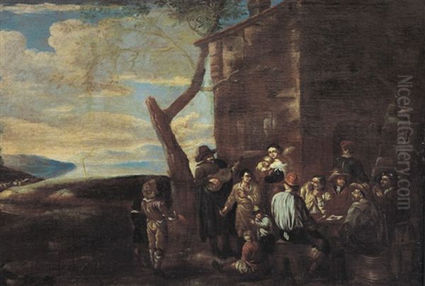 Paesaggio Con Figure Di Bevitori E Suonatori - view 1