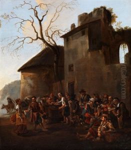 Trinkgelage Und Bauerntanz Vor Einer Alten Taverne by Jan Miel