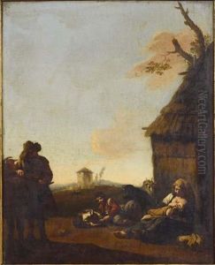 Paysans Pres D'une Chaumiere by Jan Miel