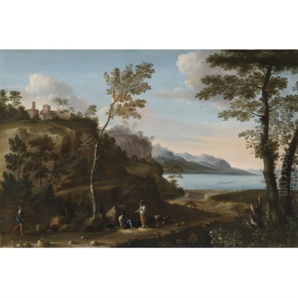 A Wooded Landscape With Peasants Resting On A Track, A Lake Beyond (w/collaborator) - view 1