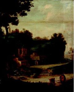 Muhle In Idealer Landschaft Mit Staffagefiguren by Jan Miel