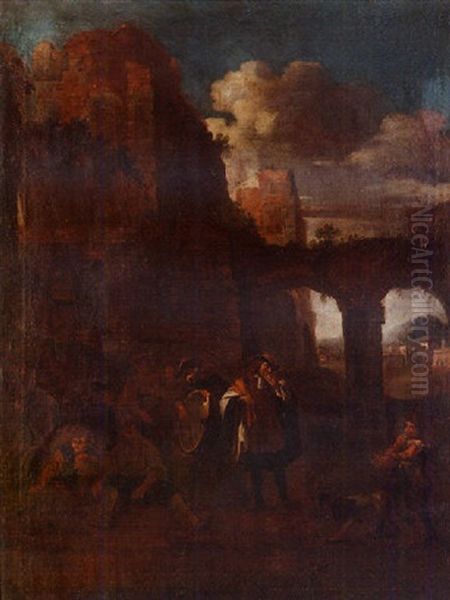 Workmen Resting Beside Roman Ruins - view 1