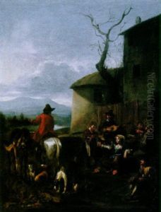 Peasants Resting At An Inn After The Hunt by Jan Miel