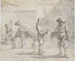 Peddlars In A Town Square by Jan Miel