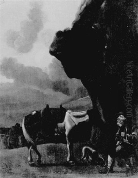 An Italianate Landscape With A Man Accompanied By His Horse And Dog - view 1