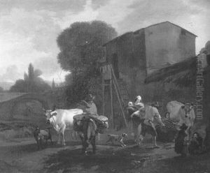 Romische Landschaft Mit Bauern by Jan Miel