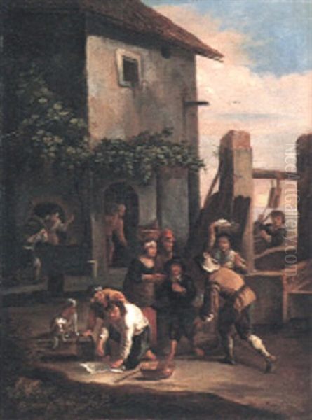 Italian Townsfolk Bartering Outside A Wall - view 1