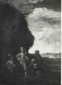 Promeneurs Avec Leurs Chiens Dans Un Paysage by Jan Miel