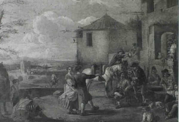 An Italianate Landscape With Peasants Merrymaking Outside Aninn... - view 1