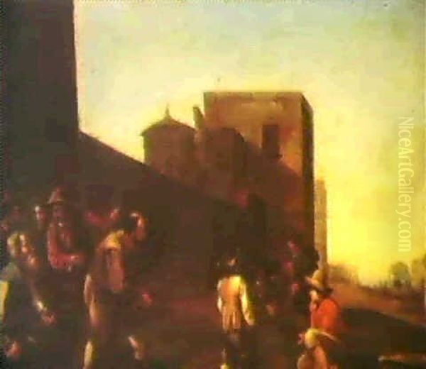 Peasents Playing Bowls Outside The Walls Of A Town - view 1
