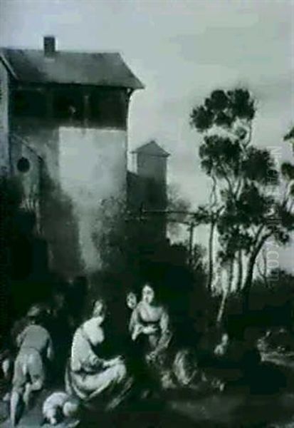 Frohliche Gesellschaft Vor Den Mauern Einer Stadt - view 1
