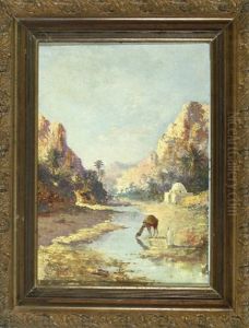 Orientale Mit Dromedar Am Fluss by Leopold Alphons Mielich