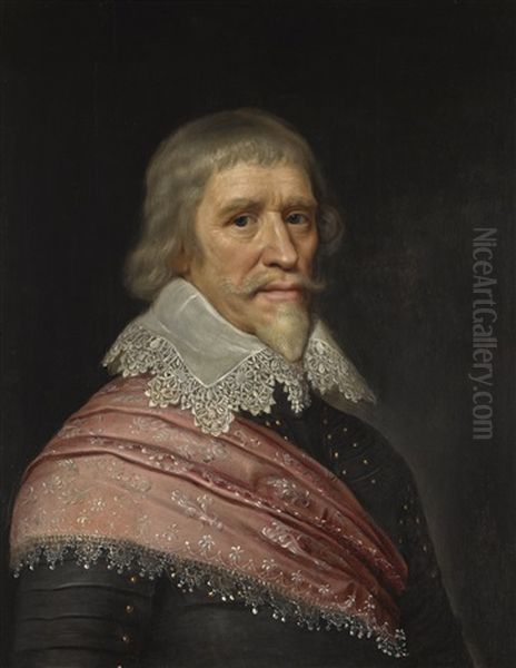 Portait Of Edward Cecil, 1st Viscount Wimbledon (1572-1638), Half-length, Wearing Armour, A Pink Sash And A Lace Collar - view 1