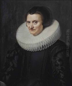 Portrait Of A Lady, Said To Be Elisabeth Berwaerts Van Crompvliet, Half-length, In A Black Dress With A 'molensteenkraag' And A Black Headdress by Michiel Jansz. van Mierevelt