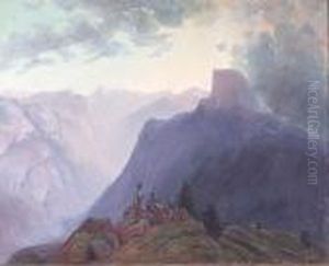 Two Figures On The Rim Of Yosemite Valley With Half Dome In The Distance by Harry Cassie Best