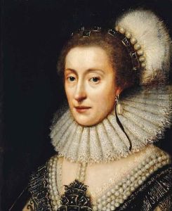 Portrait Of Elizabeth Stuart (1596-1662), Queen Of Bohemia, The Winter Queen, Bust-length, In A Black Embroidered Dress Encrusted With Jewels, Wearing A White Lace Ruff And A Plumed Headdress