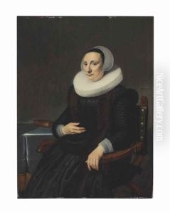 Portrait Of A Woman, Three-quarter-length, In A Black Embroidered Dress And A White Ruff And Lace Headdress