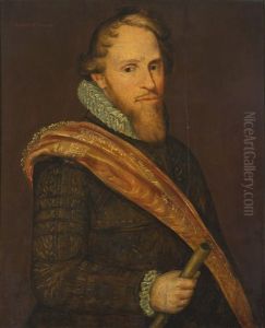 Portrait Of Prince Maurice Of Nassau, Half-length, Wearing Armour And A Red Sash, Holding A Baton by Michiel Jansz. van Mierevelt