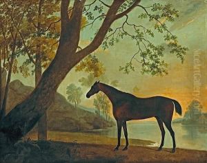 Lord Cleremont's Racehorse 'imperator' In Awooded River Landscape Lord Cleremont's Racehorse 'imperator' In Awooded River Landscape