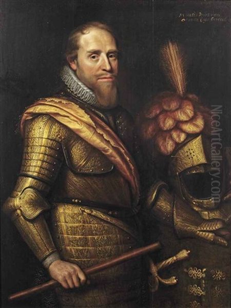 Portrait Of Maurice Of Nassau, Prince Of Orange (1567-1625), Three-quarter-length, In Elaborate Gilt Wheatsheaf Armour And An Orange Sash - view 1