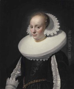 Portrait Of A Young Lady, Aged 17, Half-length, In A Black Embroidered Dress With Slashed Sleeves And A White Ruff And Lace Headdress