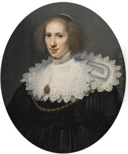 Portrait Of A Lady With A Lace Collar And Pearls