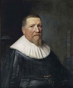 Portrait Of A Gentleman, Half-length, In A Black Waistcoat With A Black Mantle And A White Ruff