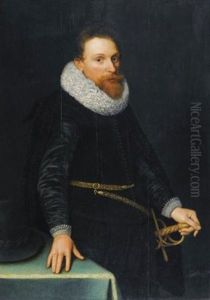 Portrait Of A Gentleman, Three-quarter Length, Standing, Wearing A Black Tunic And White Ruff