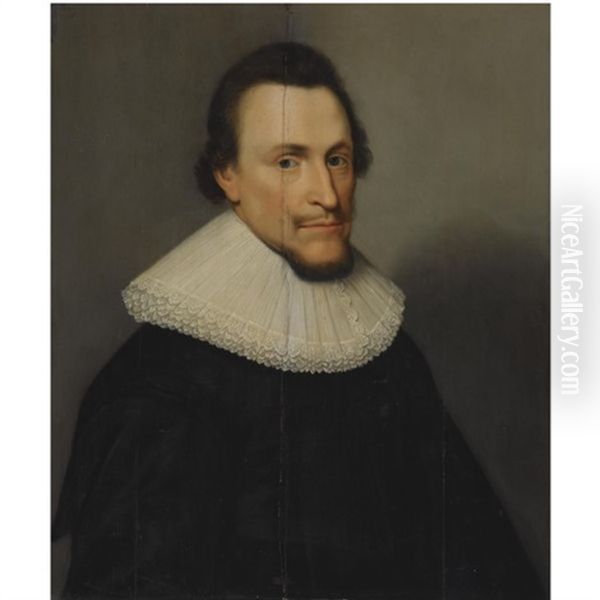 Portrait Of A Bearded Gentleman, Wearing A Black Costume With A White Lace Collar - view 1