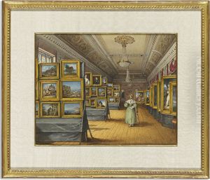 Exhibition Of The Works Of Modern Artists In The Ballroom Of The Goldnes Ross Hotel, Frankfurt, May 1835 by Mary Ellen Best