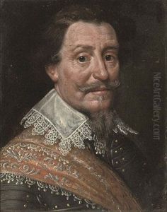 Portrait Of A Gentleman In Armour With A Lace Collar And Red Sash